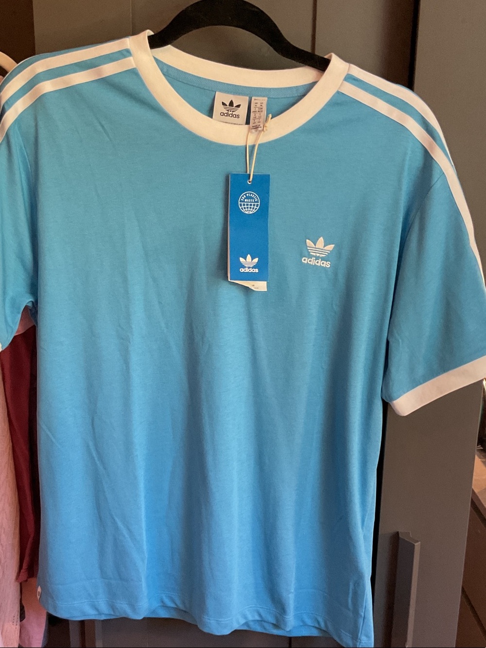 adidas Light Blue Short Sleeve Trefoil Tee with White Trim